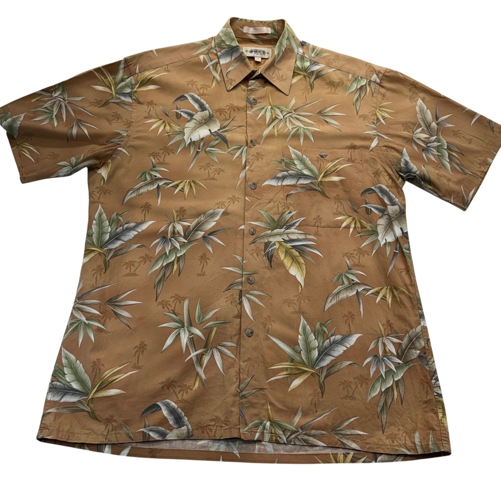 Campia Moda Palm Leaf Hawaiian‎ Shirt Men's M Brown Cotton Aloha